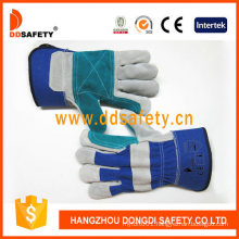 High Quality Cable Construction Reinforced Green Leather Palm Labor Glove